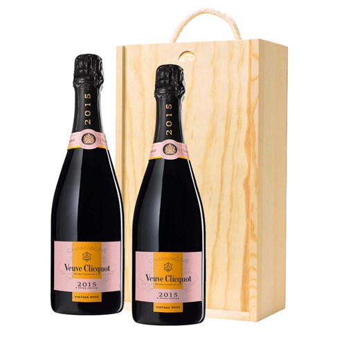 Veuve Clicquot Vintage Rose 2015 Champagne 75cl Double Pine Wooden Gift Boxed (2x75cl)